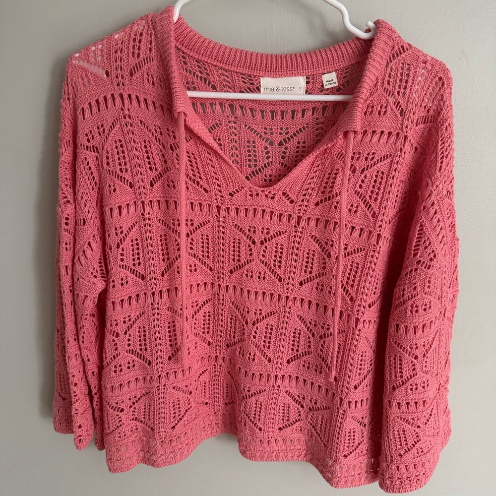 Pink Split Neck Knit Sweater